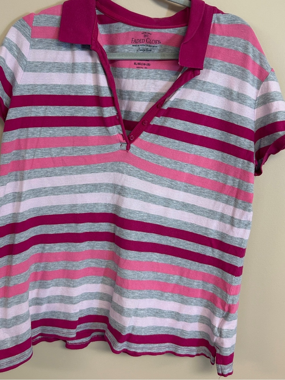 Faded Glory Pink, Magenta & Gray Striped Polo Top